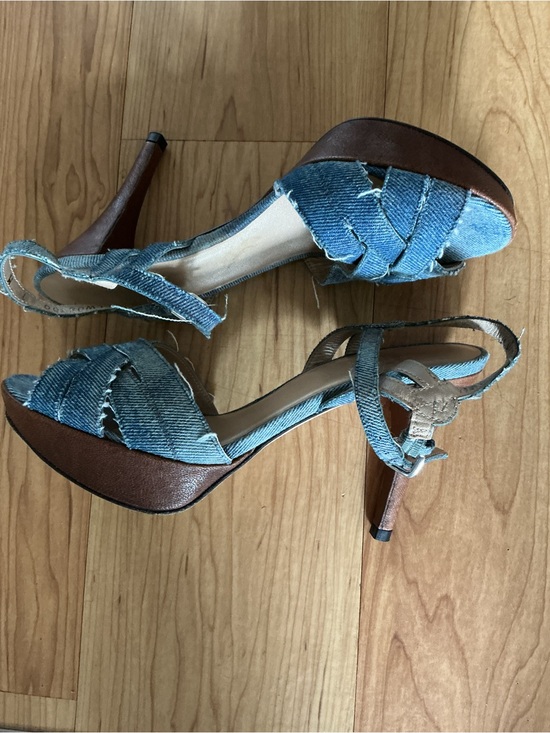 Stuart Weitzman Distressed Denim Open-Toe Slingback Sandals - Blue